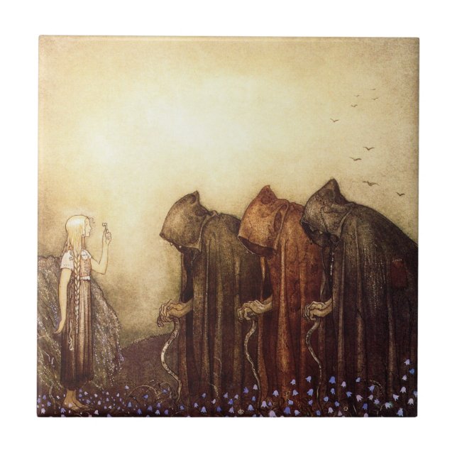 “The Golden Key” John Bauer Watercolor Ceramic Tile (Front)