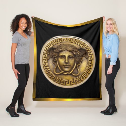 The Golden Medusa _ Gorgon Greek Key Fleece Blanket