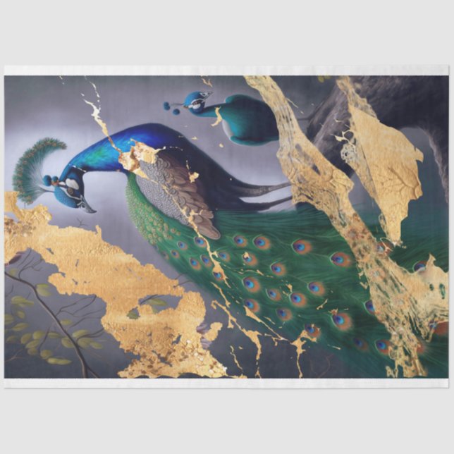 The Golden Peacock Tissue Decoupage Paper (Front)