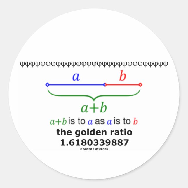 The Golden Ratio (Mathematics 1.6180339887) Classic Round Sticker (Front)