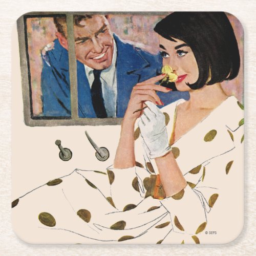 The Golden Rose Square Paper Coaster