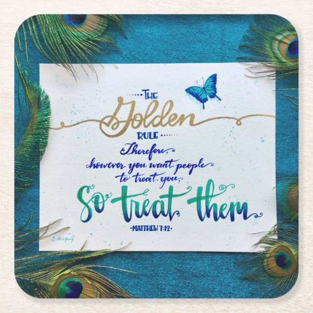 The Golden Rule! Square Paper Coaster (Front)