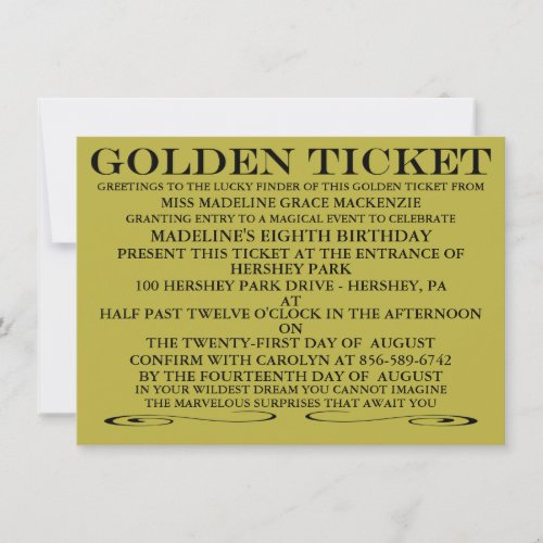The Golden Ticket Birthday Invitation
