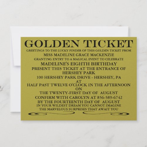 The Golden Ticket Metallic Gold Birthday Invitation