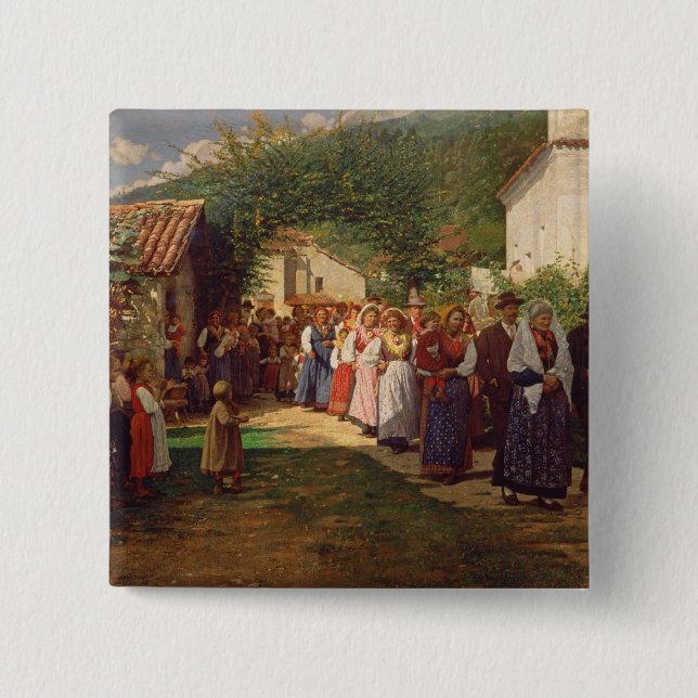 The Golden Wedding (oil on canvas) Button (Front)