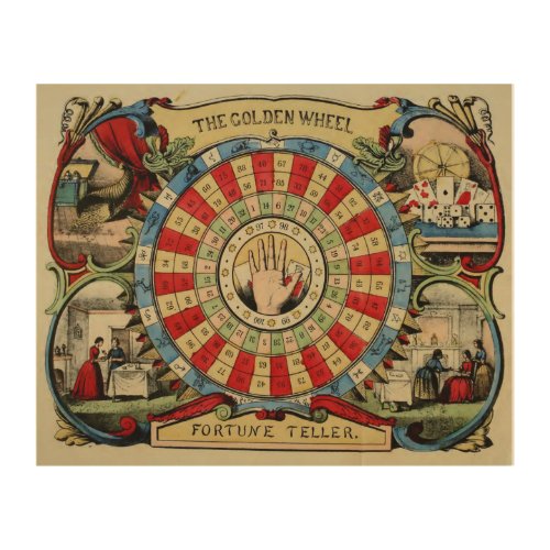 The Golden Wheel Fortune Teller 10x8 Wood Wall Art