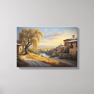 The Golden Willow at Sunset Canvas Print