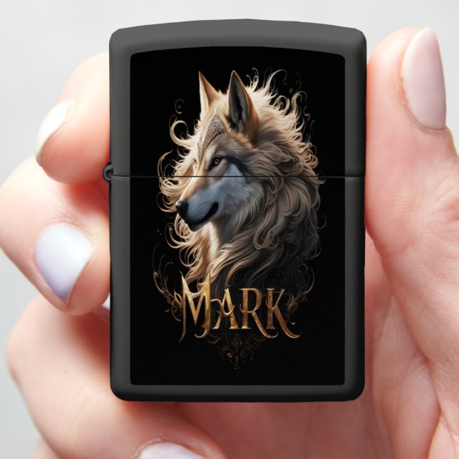 The Golden Wolf of Mark Zippo Lighter (In Hand)