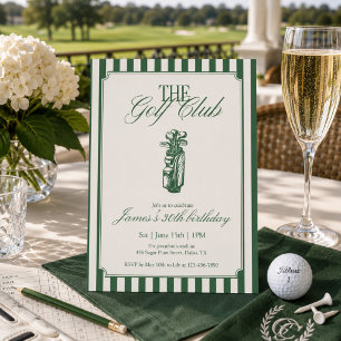 The Golf Club Golf Birthday Party Green Stripe  Invitation