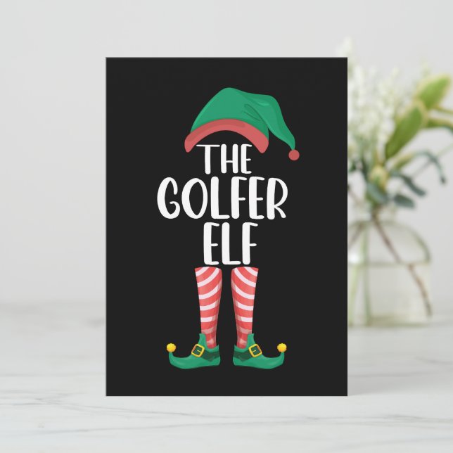 The Golfer Elf Golf Family Matching Christmas Invitation (Standing Front)