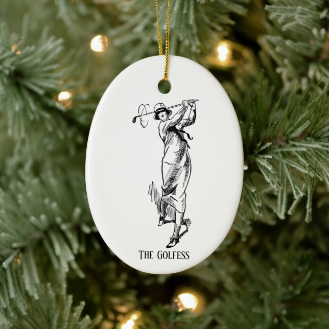 'The Golfess' Vintage Golf Lady Ceramic Ornament (Tree)