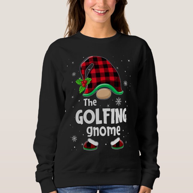 The Golfing Gnome Buffalo Plaid Christmas Matching Sweatshirt (Front)