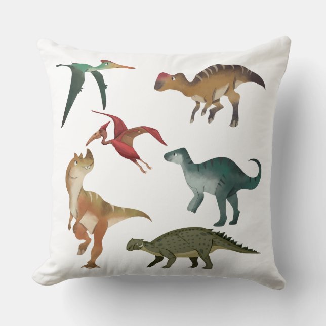 The good Dinosaur Watercolor Jurassic white blue Throw Pillow (Front)