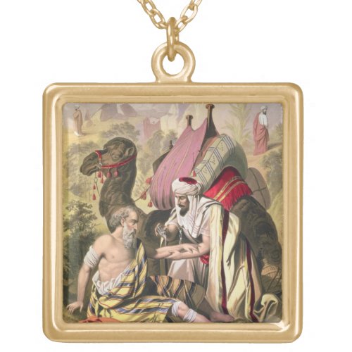 The Good Samaritan from a bible printed by Edward Gold Plated Necklace