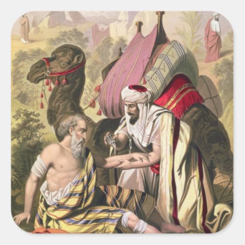 The Good Samaritan from a bible printed by Edward Square Sticker