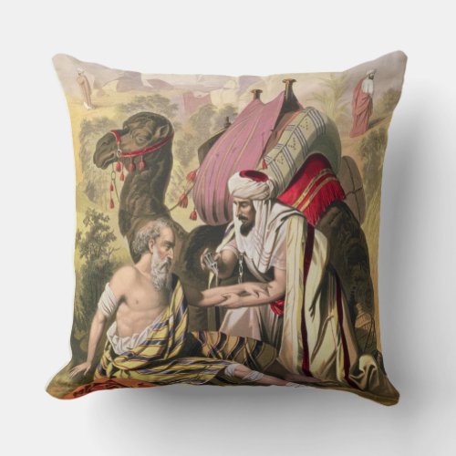 The Good Samaritan from a bible printed by Edward Throw Pillow