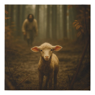 The Good Shepherd and the Lost Lamb – Jesus & Lamb Faux Canvas Print