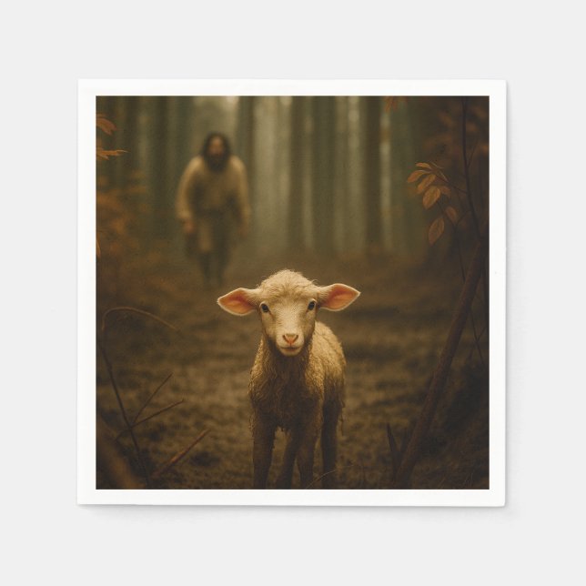 The Good Shepherd and the Lost Lamb – Jesus & Lamb Napkins (Front)