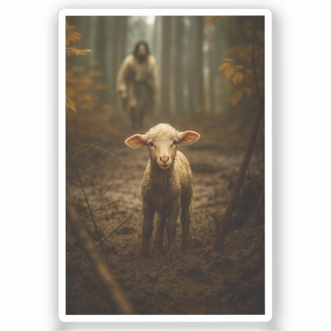The Good Shepherd and the Lost Lamb – Jesus & Lamb Sticker (Front)