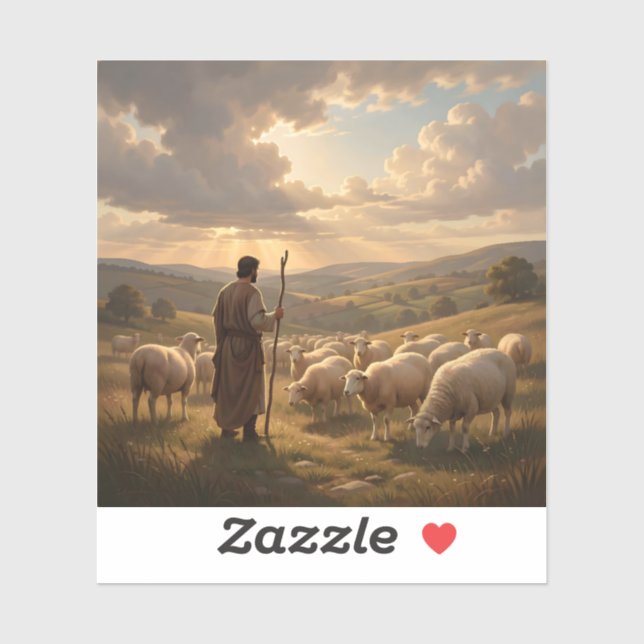 The Good Shepherd – Christian Shepherd Art Square Sticker (Sheet)