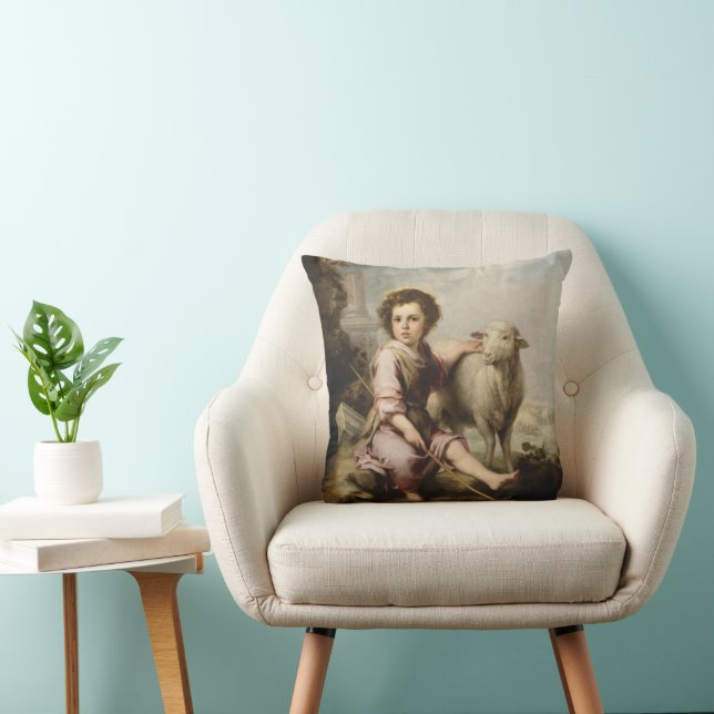 The Good Shepherd, Esteban Murillo  Throw Pillow (Chair)