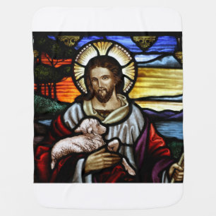 The Good Shepherd; Jesus on stained glass Baby Blanket