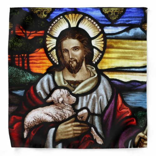 The Good Shepherd Jesus on stained glass Bandana