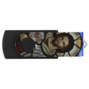 The Good Shepherd; Jesus on stained glass Flash Drive
