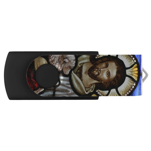 The Good Shepherd; Jesus on stained glass Flash Drive (Front)