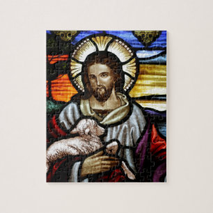 The Good Shepherd; Jesus on stained glass Jigsaw Puzzle
