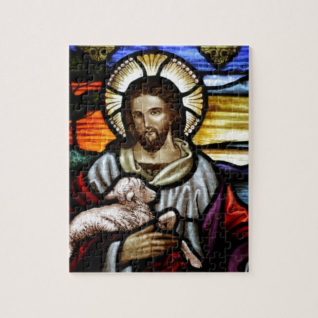 The Good Shepherd; Jesus on stained glass Jigsaw Puzzle (Vertical)