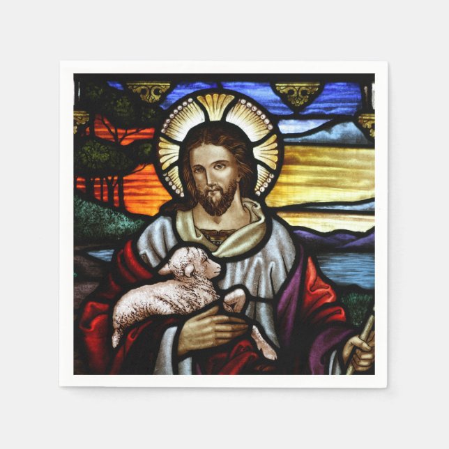 The Good Shepherd; Jesus on stained glass Napkins (Front)