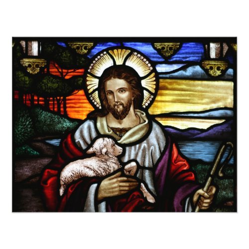 The Good Shepherd Jesus on stained glass Photo Print