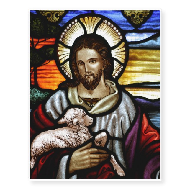 The Good Shepherd; Jesus on stained glass Temporary Tattoos (Front)