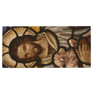 The Good Shepherd; Jesus on stained glass Wood USB Flash Drive