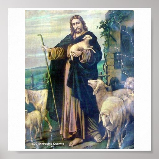 THE GOOD SHEPHERD ON CANVAS c.1900 Poster