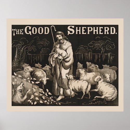 The Good Shepherd Vintage Engraving Poster