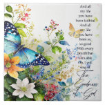 The goodness of God Ceramic Tile<br><div class="desc">The goodness of God The design features a captivating arrangement of watercolor flowers, their soft hues and delicate details sure to charm anyone who encounters them. A graceful butterfly flutters amongst the blossoms, adding a touch of whimsy and elegance. But the true beauty lies within the song lyrics that adorn...</div>