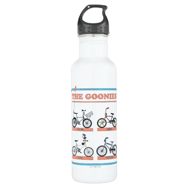 The Goonies Bicycle Chart Stainless Steel Water Bottle (Front)