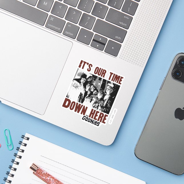 The Goonies "It's Our Time Down Here" Sticker (Laptop w/ iPhone)