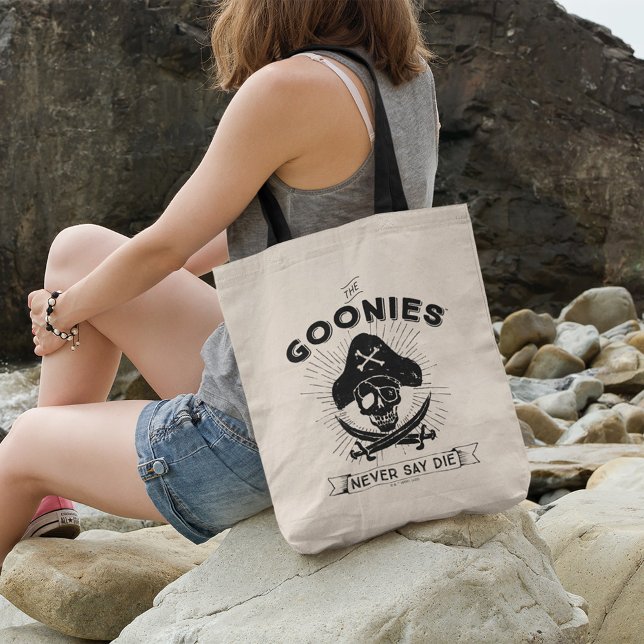 The Goonies "Never Say Die" Pirate Badge Tote Bag (Person carrying tote bag)
