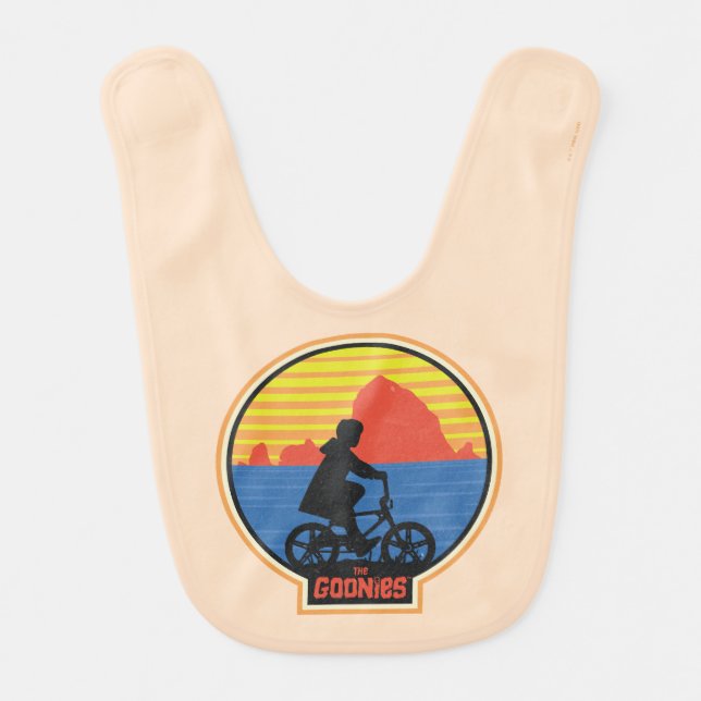 The Goonies Retro Mikey Riding Bike Graphic Baby Bib (Front)