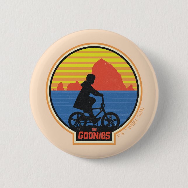 The Goonies Retro Mikey Riding Bike Graphic Button (Front)