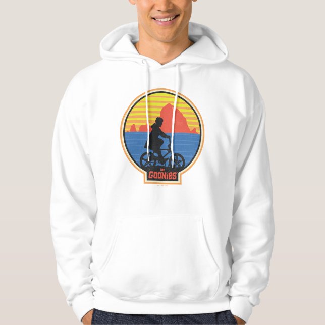 The Goonies Retro Mikey Riding Bike Graphic Hoodie (Front)