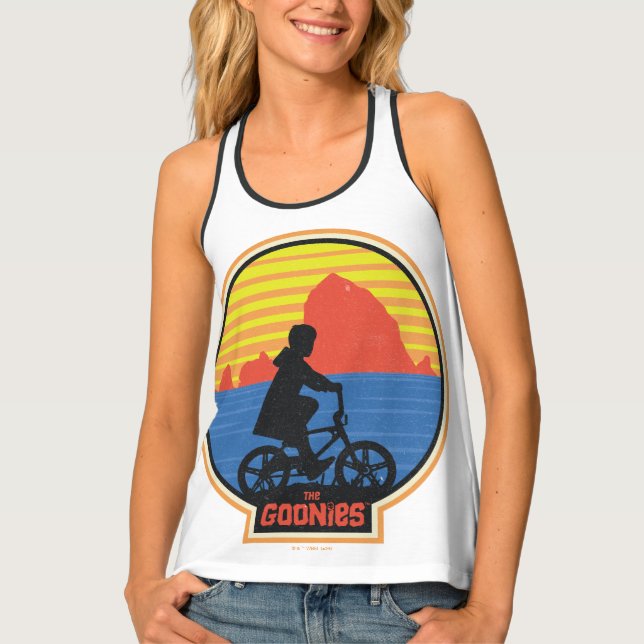 The Goonies Retro Mikey Riding Bike Graphic Tank Top (Front)