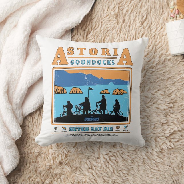 The Goonies Silhouettes Over Astoria Goondocks Throw Pillow (Blanket)