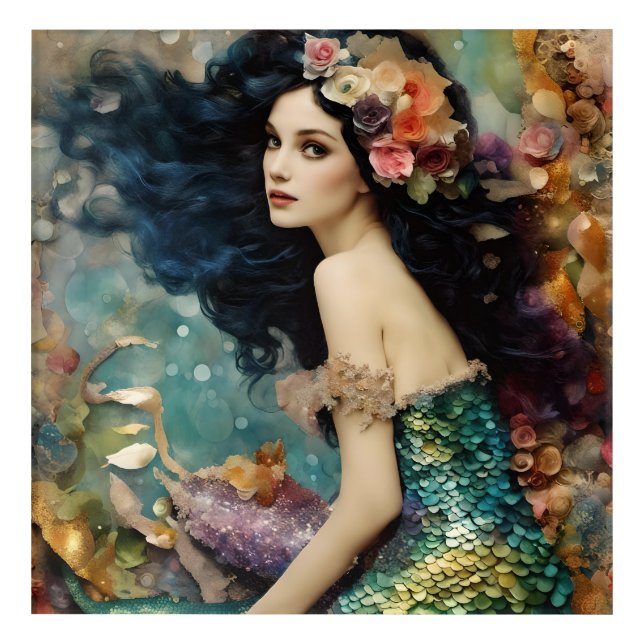 The Gorgeous Mermaid Collage Acrylic Print (Front)