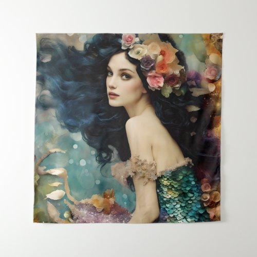 The Gorgeous Mermaid Collage Tapestry