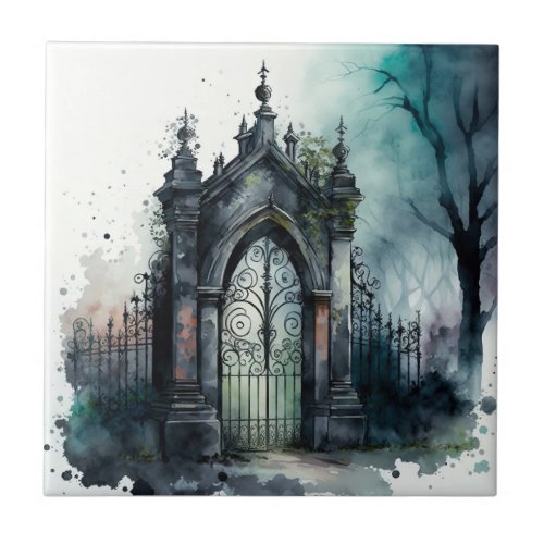 The Gothic Cemetery Gate Series Design 11 Ceramic Tile