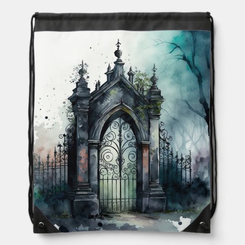 The Gothic Cemetery Gate Series Design 11 Drawstring Bag